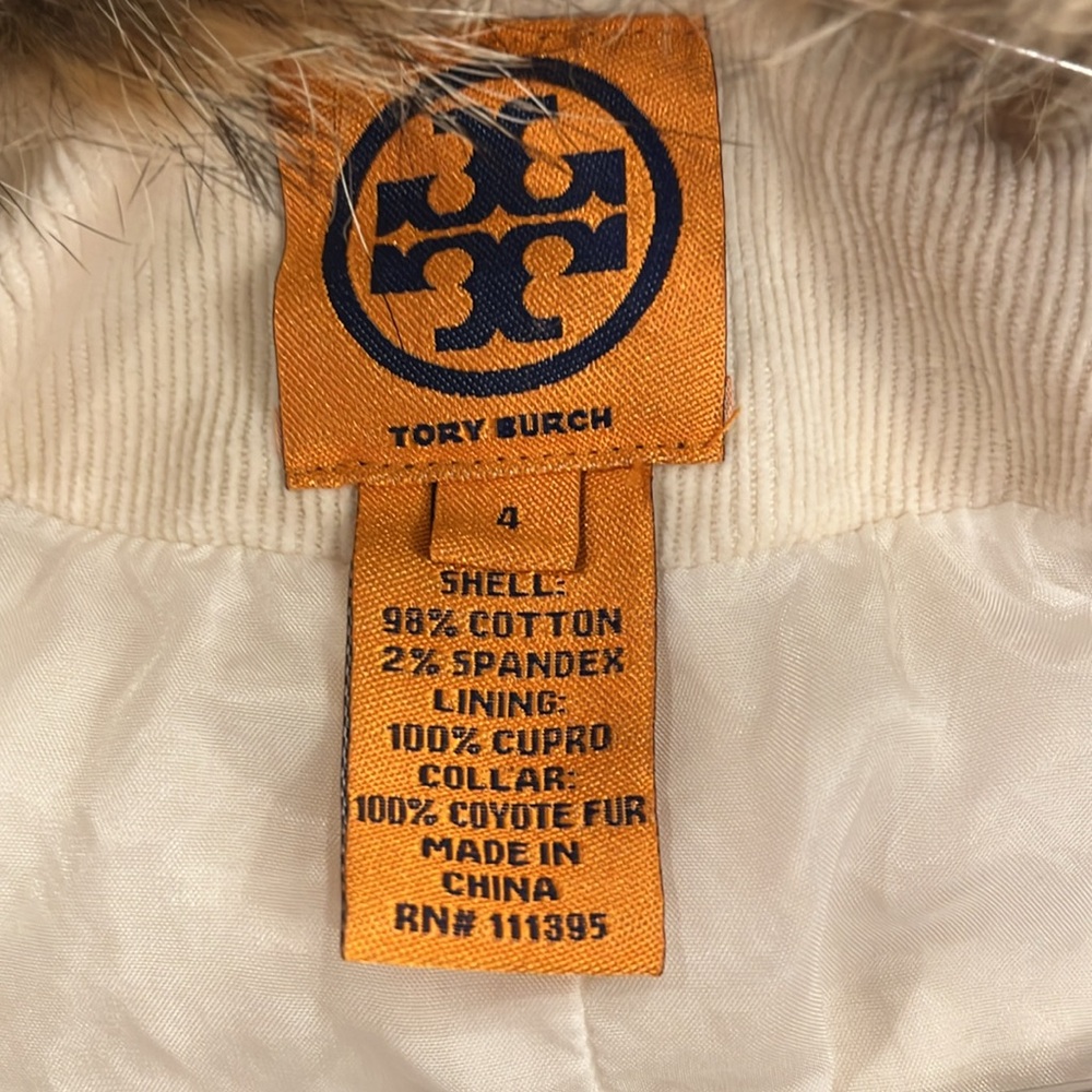 Tory Burch sz 4 Military Style Fur Collar Corduroy Jacket - Picture 8 of 12
